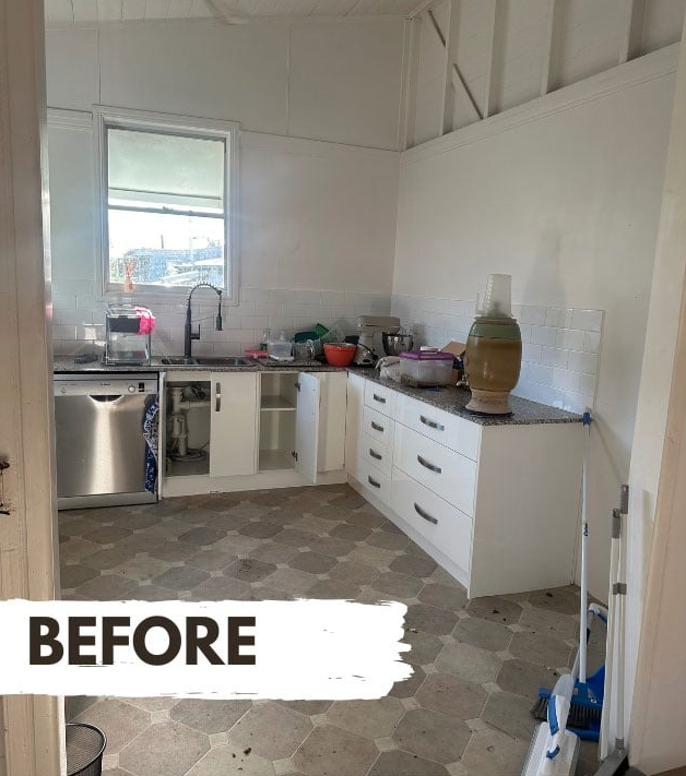 Cluttered Rockhampton kitchen before a Stormforce Cleaning CQ house clean